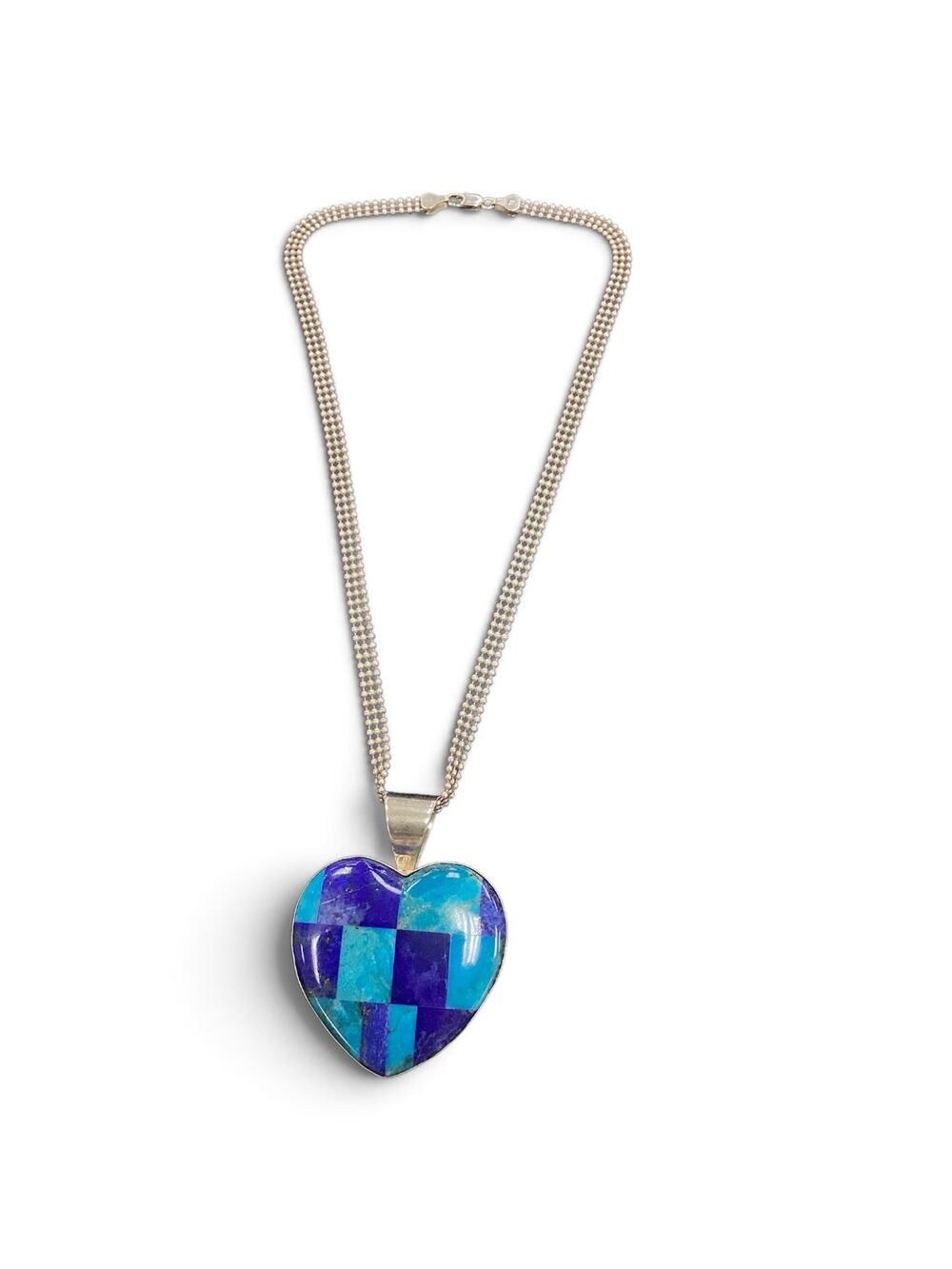Lapis Turquoise Heart Charm 925 Sterling Silver Necklace